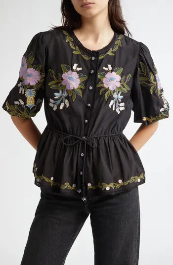 Floral Embroidered Button-Up Top | Nordstrom
