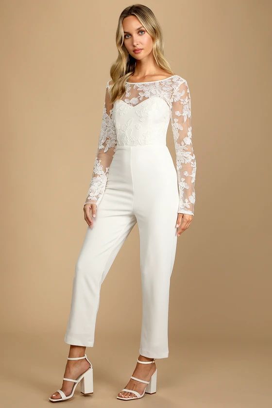 Write Your Own Romance White Embroidered Long Sleeve Jumpsuit | Lulus (US)