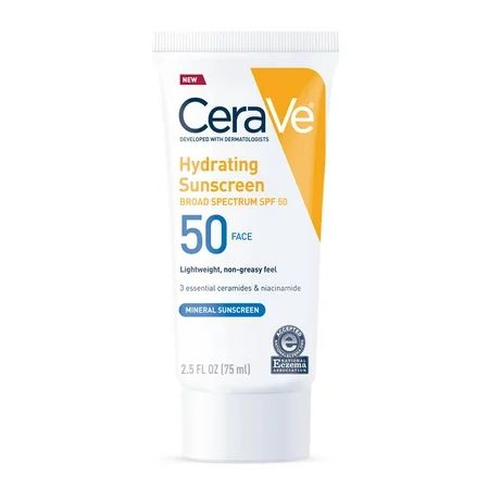 CeraVe Hydrating Face Sunscreen SPF 50, Lightweight Mineral Sunscreen, 2.5 Fl Oz | Walmart (US)