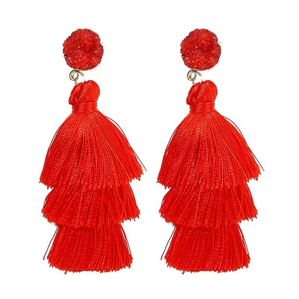 Red Tassel Earrings for Women | Colorful Layered Tassle 3 Tier Bohemian Earrings | Dangle Drop Ea... | Walmart (US)