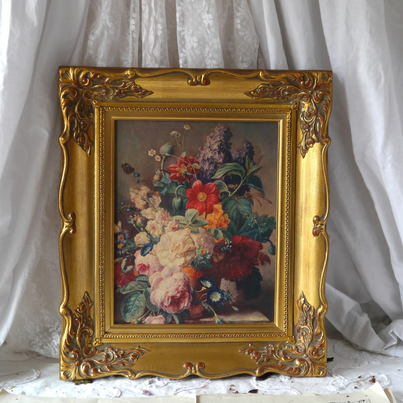 Vintage Moise Jacobber Floral Print in Gold Frame - Etsy UK | Etsy (US)