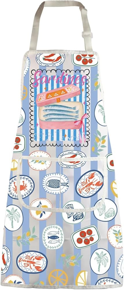 MBMSO Sardines Apron Fish Apron with Pockets Ocean Gifts for Fishing Lovers Sardines Kitchen Cook... | Amazon (US)