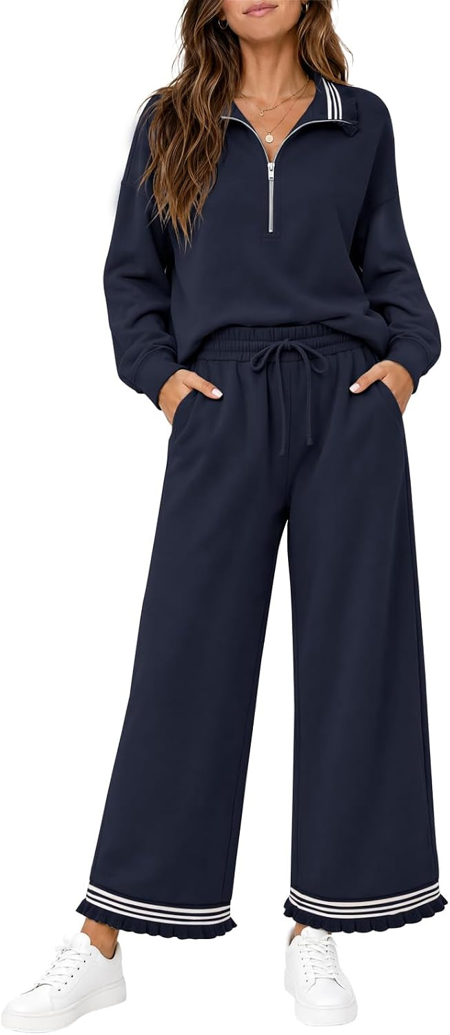 Womens 2 Piece Outfits Sweatsuit Lounge Sets Ruffle Tracksuits | Amazon (US)