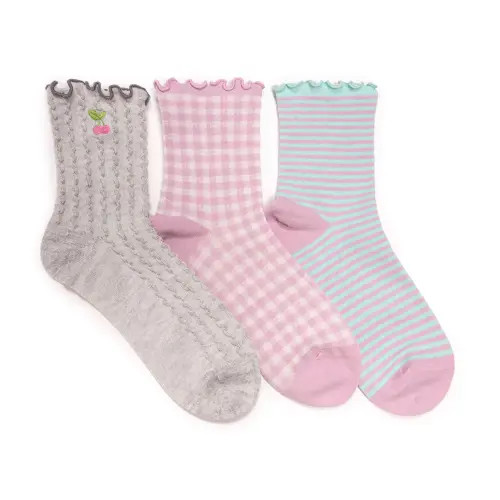 MUK LUKS Women's Embroidered Quarter Crew Socks, 3 Pair Pack in Grey/pink at Nordstrom | Nordstrom