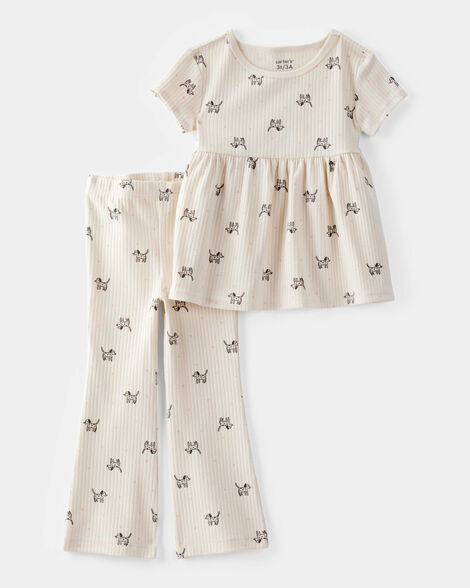 Toddler 2-Piece Dog Print Ribbed Tee & Pull-On Pant Set - Ivory | Carter's Inc