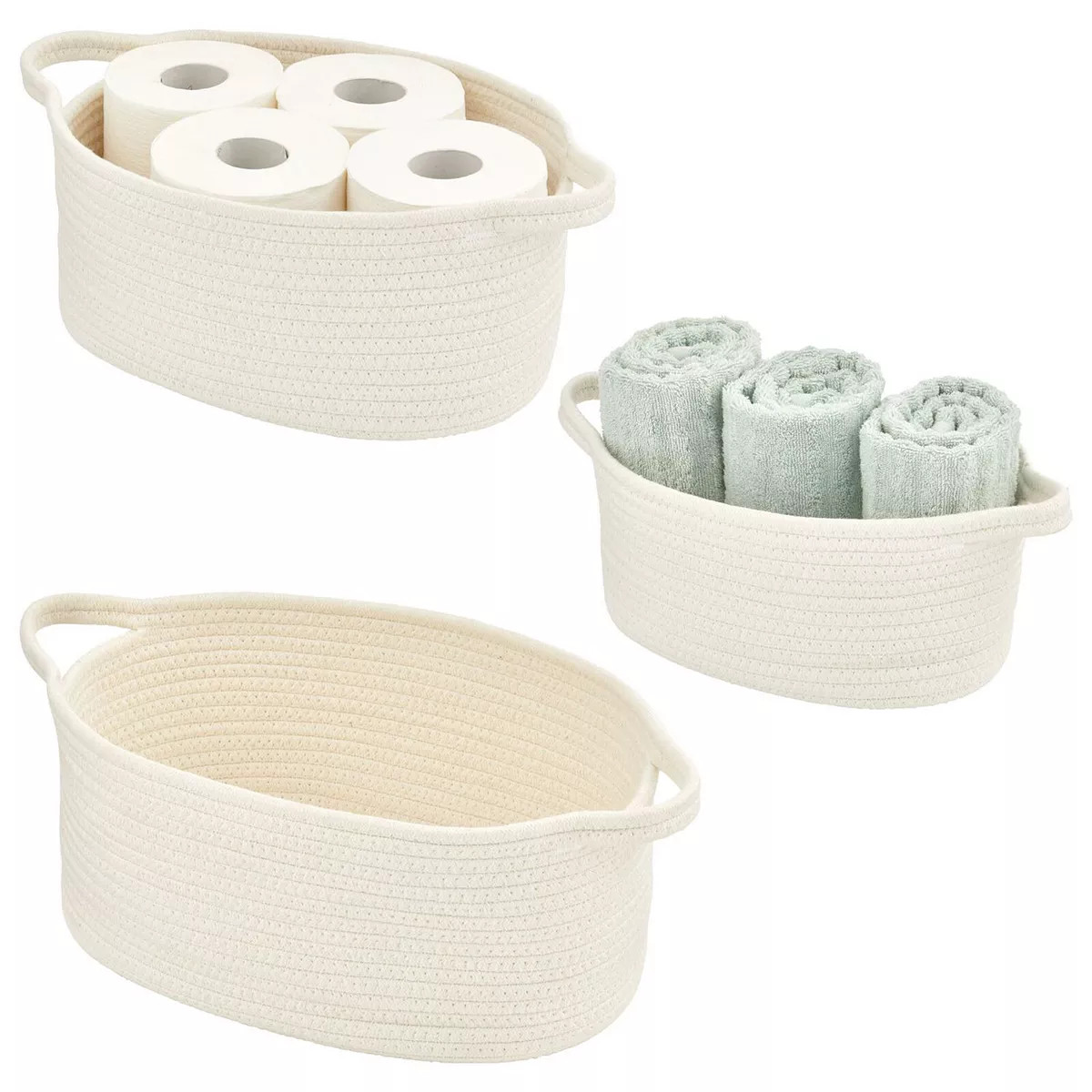 mDesign Casual Cotton Rope Woven Bathroom Storage Basket with Handles, Set of 3 | Kohl's