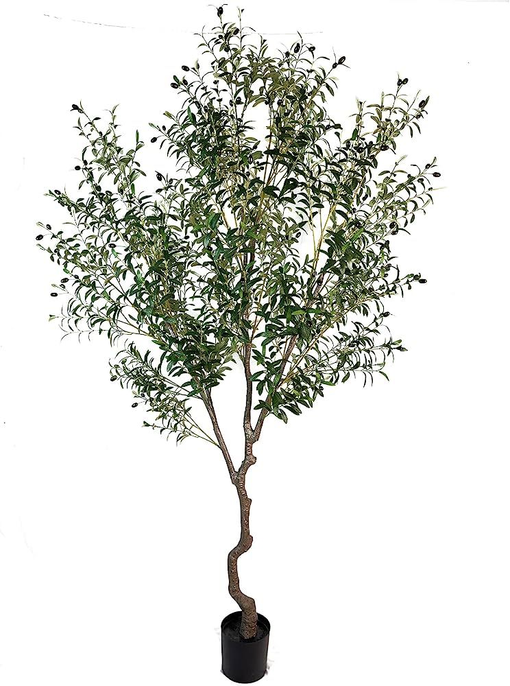 Artificial Tree Faux Olive Tree 8ft(92in,3200leaves) Tall Fake Olive Plant in Pot Fake Silk Tree ... | Amazon (US)