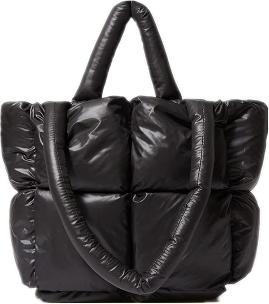 JUMNNORE Puffer Shoulder Bag Large Quilted Tote Bag Trendy Cotton Padded Down Handbags Light Soft... | Amazon (US)