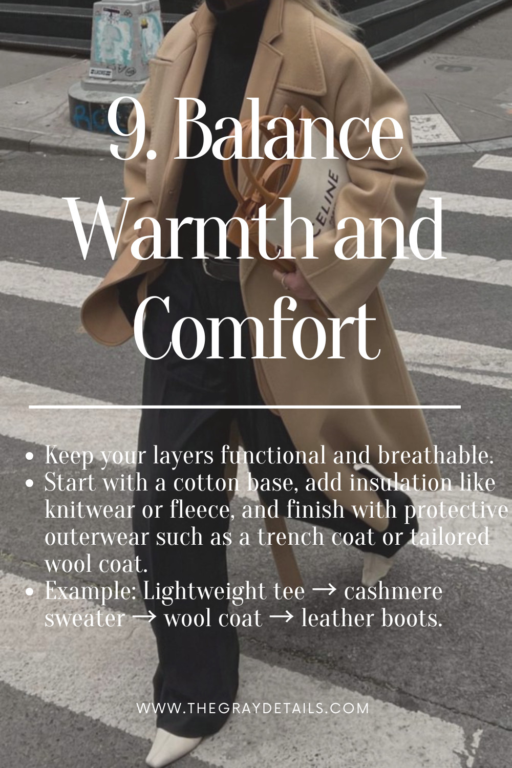 Keep your layers functional and breathable. Start with a cotton base, add insulation like knitwear or fleece, and finish with protective outerwear such as a trench coat or tailored wool coat. Example: Lightweight tee → cashmere sweater → wool coat → leather boots.
  

 #LTKSeasonal #LTKStyleTip #LTKWorkwear