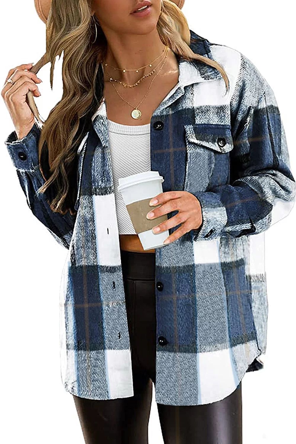 Flannel Shirts for Women Plaid Jackets Long Sleeve Shackets Womens Button Down Coats Blouse | Walmart (US)