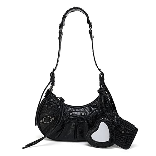 Shoulder Bags for Women, Y2K Crocodile Effect Retro Faux Leather Classic Clutch, PU Leather Bag Purse for Travel Work. (Black, Medium) | Amazon (US)
