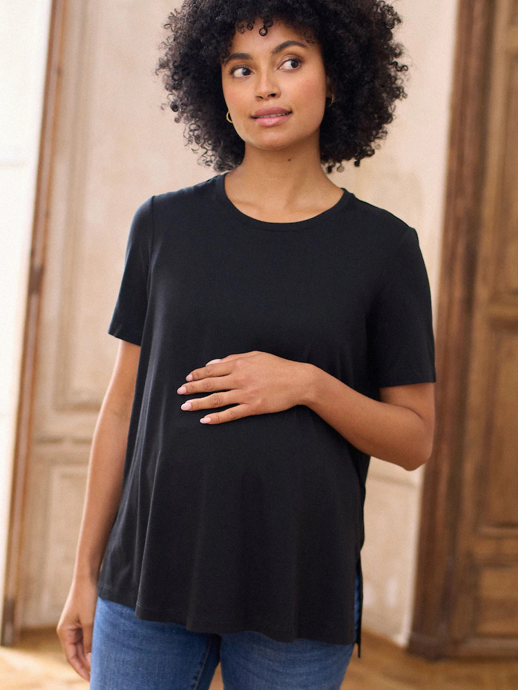 Seraphine Black Maternity Short Sleeve Cotton Modal T-Shirt | Next US