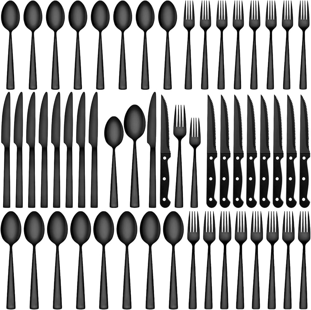 72-Piece Black Silverware Sets for 12, CEKEE Stainless Steel Flatware Cutlery Kitchen Utensils Se... | Amazon (US)