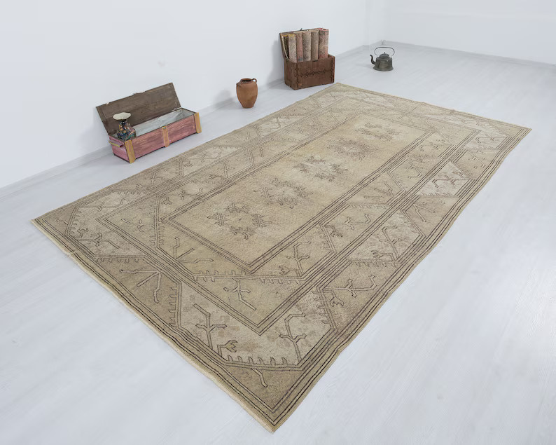 7x10 Turkish Rug, Faded Oushak Rug, Area Rug, Vintage Rug, Handmade Rug, Antique Rug, Living Room... | Etsy (US)