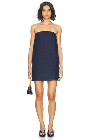 FRAME The Strapless Mini Dress in Acquaintance - Blue. Size 4 (also in 2, 6). | FWRD 