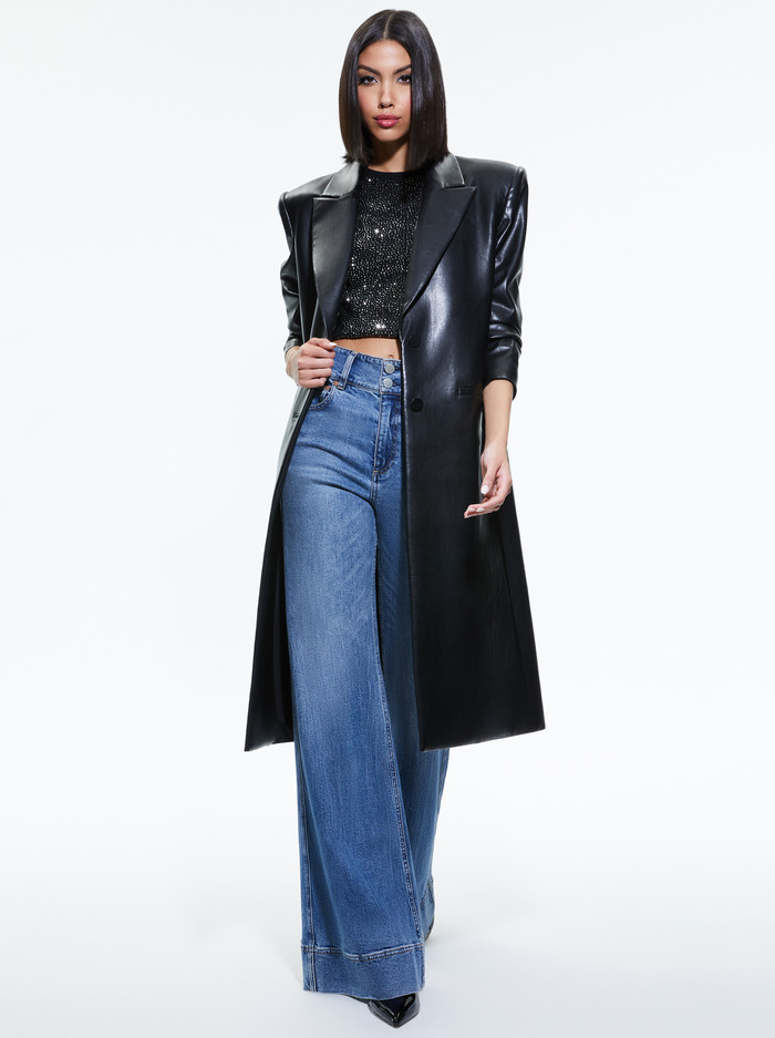 FIERRO VEGAN LEATHER LONG BLAZER | Alice + Olivia