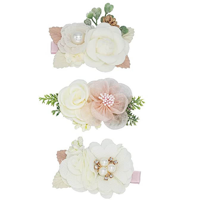 WNYUJOY 3pcs Girls Flower Hair Clips, Floral Hair Barrettes w/Boutique Fully Lined Alligator, Hai... | Amazon (US)