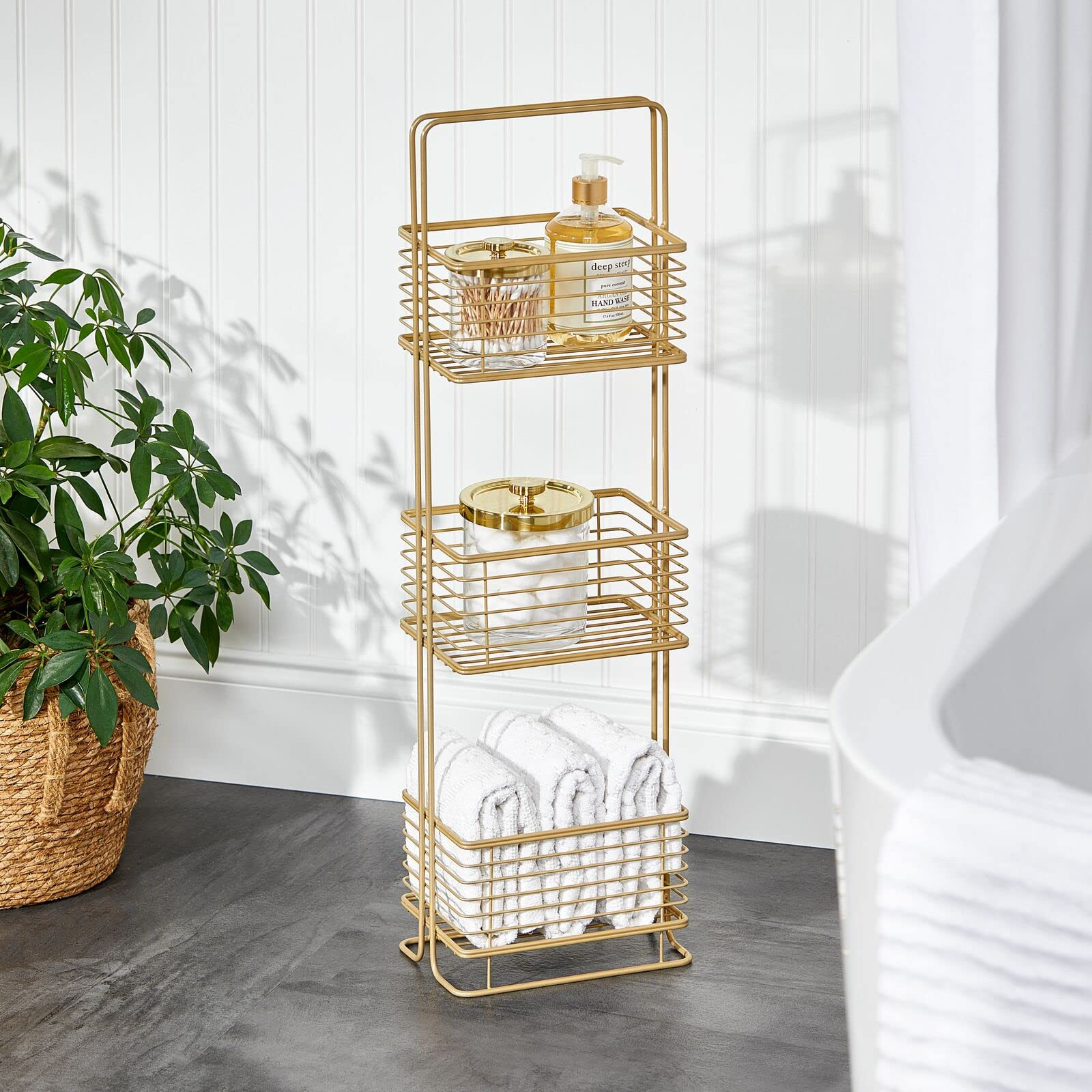 mDesign Slim Metal Wire 3 Tier Free-Standing Bathroom Shelving Unit, Small Narrow Storage Organizer  | Amazon (US)