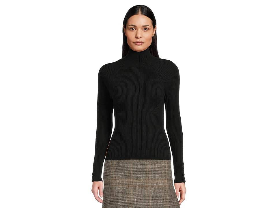 Lilla P Slim Rib Turtleneck Women's Sweater Black : XL, Cashmere/Cotton | Zappos