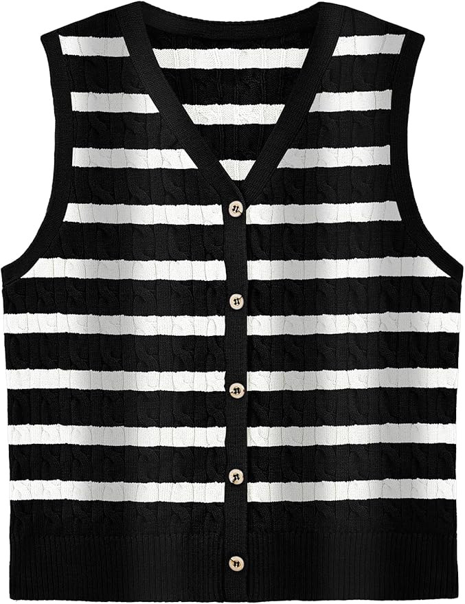WIHOLL Sweater Vest for Women Cable Knit Cropped Tank Tops Button Up Sleeveless Cardigan Fall Out... | Amazon (US)