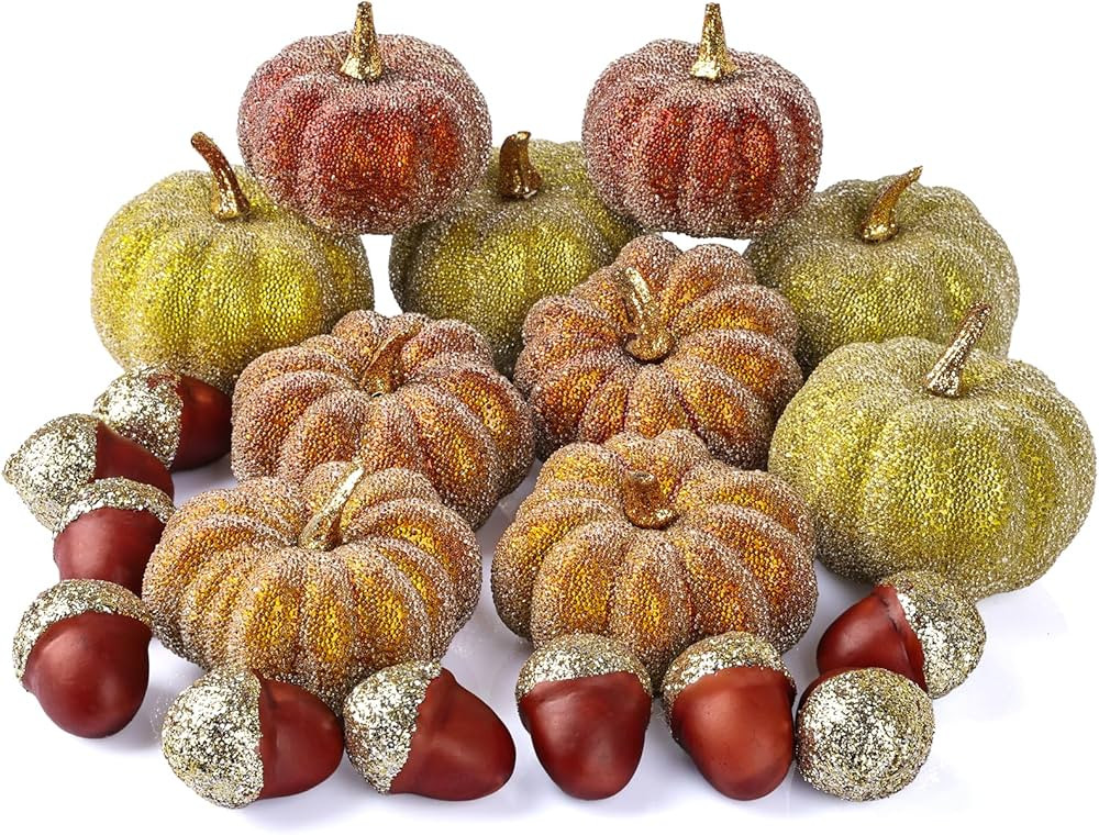 Glitter Mini Pumpkin Decor Indoor 22PCS Halloween Pumpkins for Fall Decorations for Home Fall Cen... | Amazon (US)