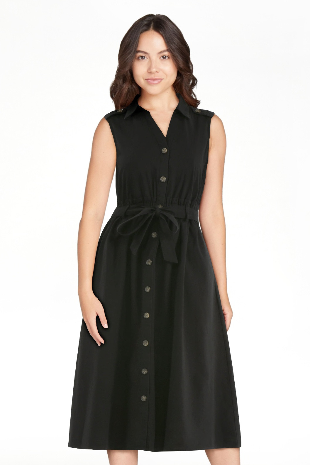 Time and Tru Women's Sleeveless Cotton Belted Midi Shirtdress, Sizes XS-XXXL | Walmart (US)