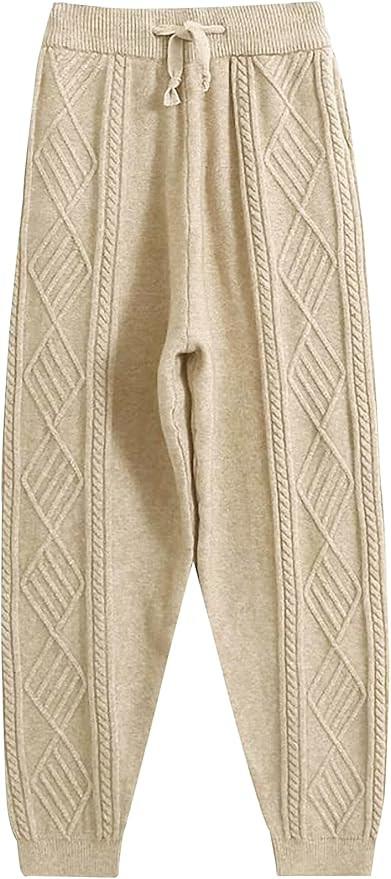 Gihuo Women's Cable Knit Sweater Pants - Long Harem Joggers with Elastic Waist | Amazon (US)