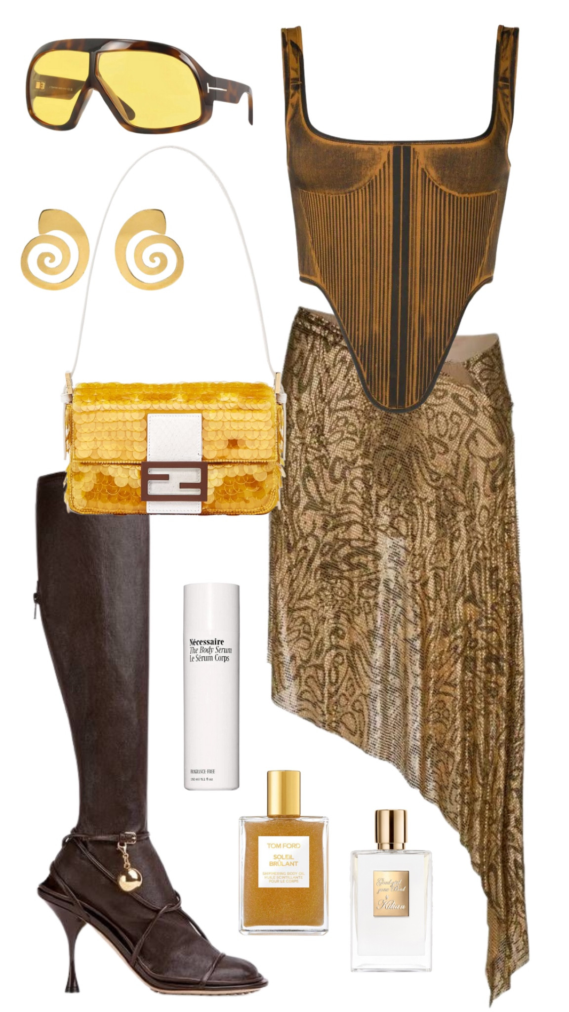 knwls corset top
paco rabanne skirt 
bottega veneta dot boots 
fendi mini baguette bag 
albert coll earrings 
tom ford shimmering body oil 
necessaire body serum 
kilian good girl gone bad perfume 


#LTKxAF #LTKHoliday #LTKSeasonal