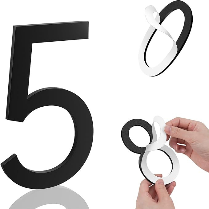 4 Inch House Numbers, Self-adhesive House Number Acrylic Modern House Numbers for Outside Black M... | Amazon (US)