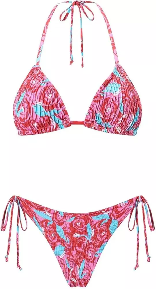  VOLAFA Women's Triangle Bikini String Swimsuit Print