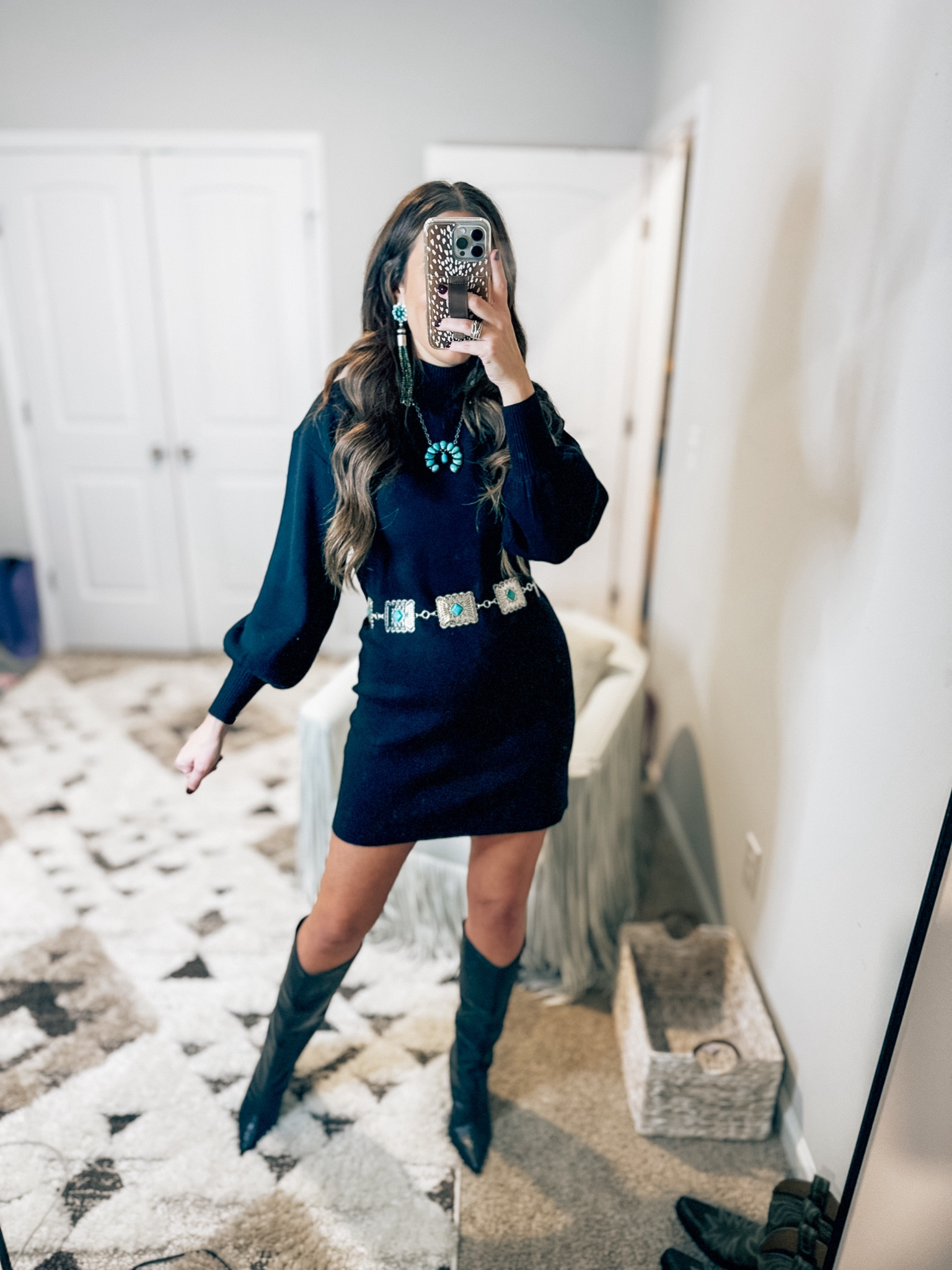Black dress - black sweater turtleneck dress from Amazon and how I styled it - Concho belt / black croc heel
Boots - New Year’s Eve outfit - turquoise jewelry / Amazon finds 

#LTKSeasonal #LTKfindsunder100 #LTKworkwear