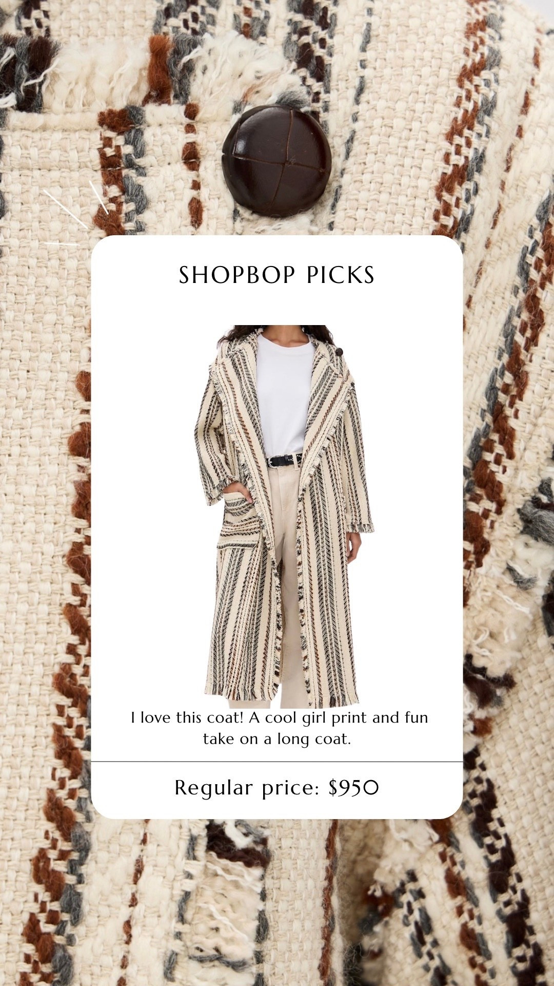 a gorgeous isabel marant jacket. long jacket. printed jacket. perfect belted! 
@Shopbop 
 

#LTKSaleAlert