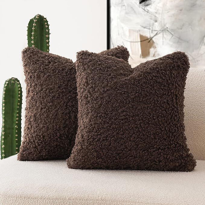 Foindtower 2 Pieces Teddy Faux Fur Throw Pillow Cover Decorative Sherpa Pillow Fuzzy Accent Pillo... | Amazon (US)