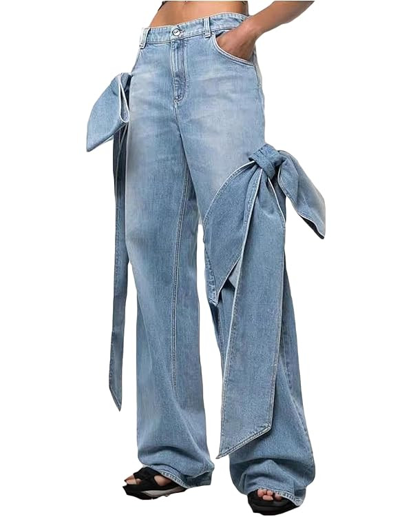 HuiSiFang Women's Straight Leg Jeans Boyfriend Casual Bow Jeans High Waisted Button Front Trendy ... | Amazon (US)