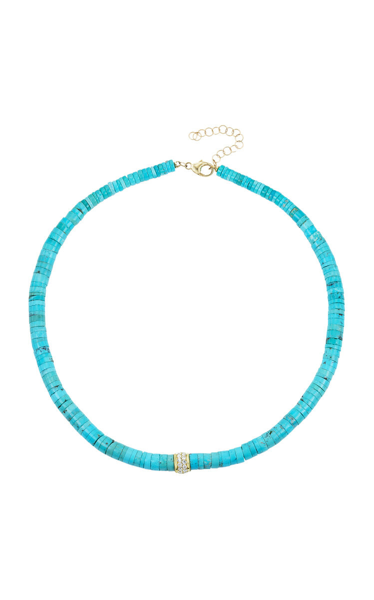 Beaded 18k Yellow Gold Diamond, And Turquoise Necklace By Jenna Blake | Moda Operandi | Moda Operandi (Global)