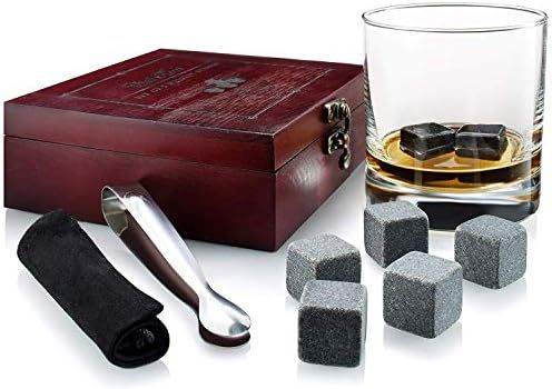 Gift Set of 8 Whiskey Chilling Stones [Chill Rocks] - in Premium Wooden Gift Box with Stainless S... | Amazon (US)
