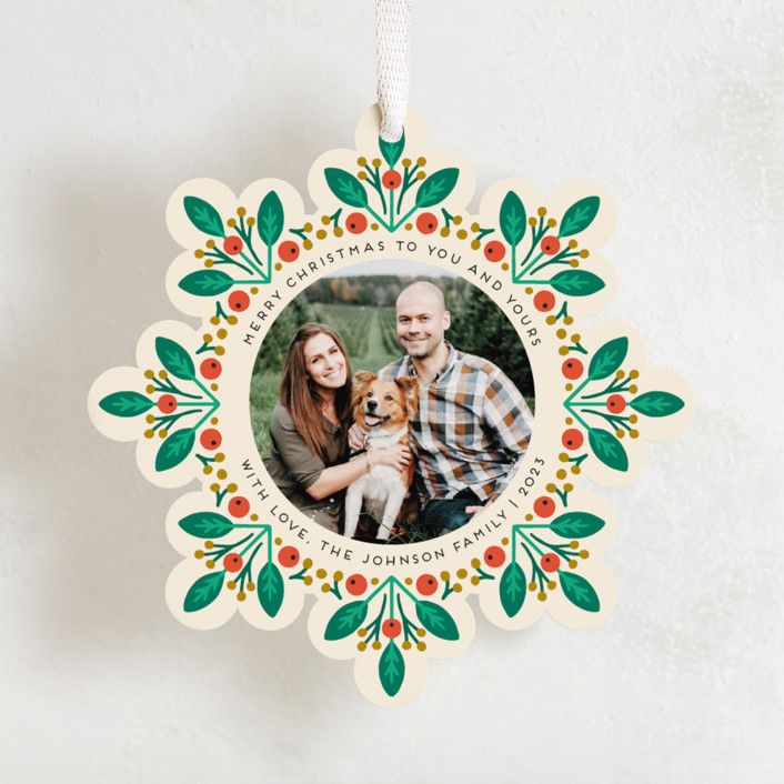"Leaves and berries" - Customizable Holiday Ornament Cards in Green by Genna Blackburn. | Minted