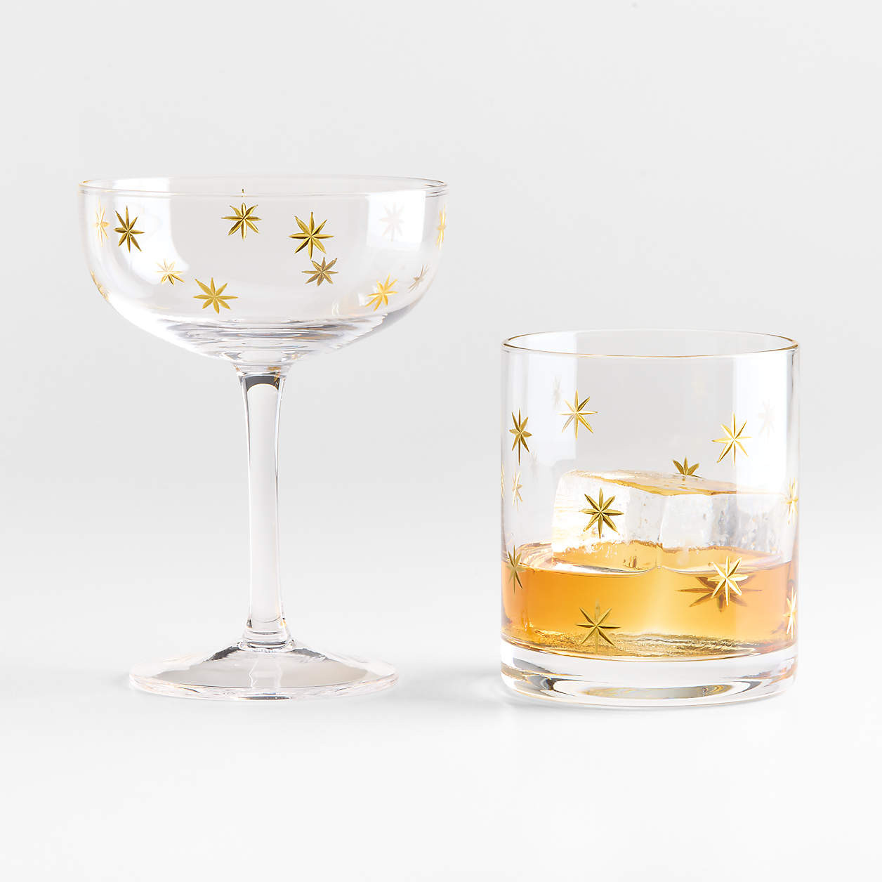 Gold Star Etched 8.5-oz. Double Old-Fashioned Glass | Crate & Barrel | Crate & Barrel