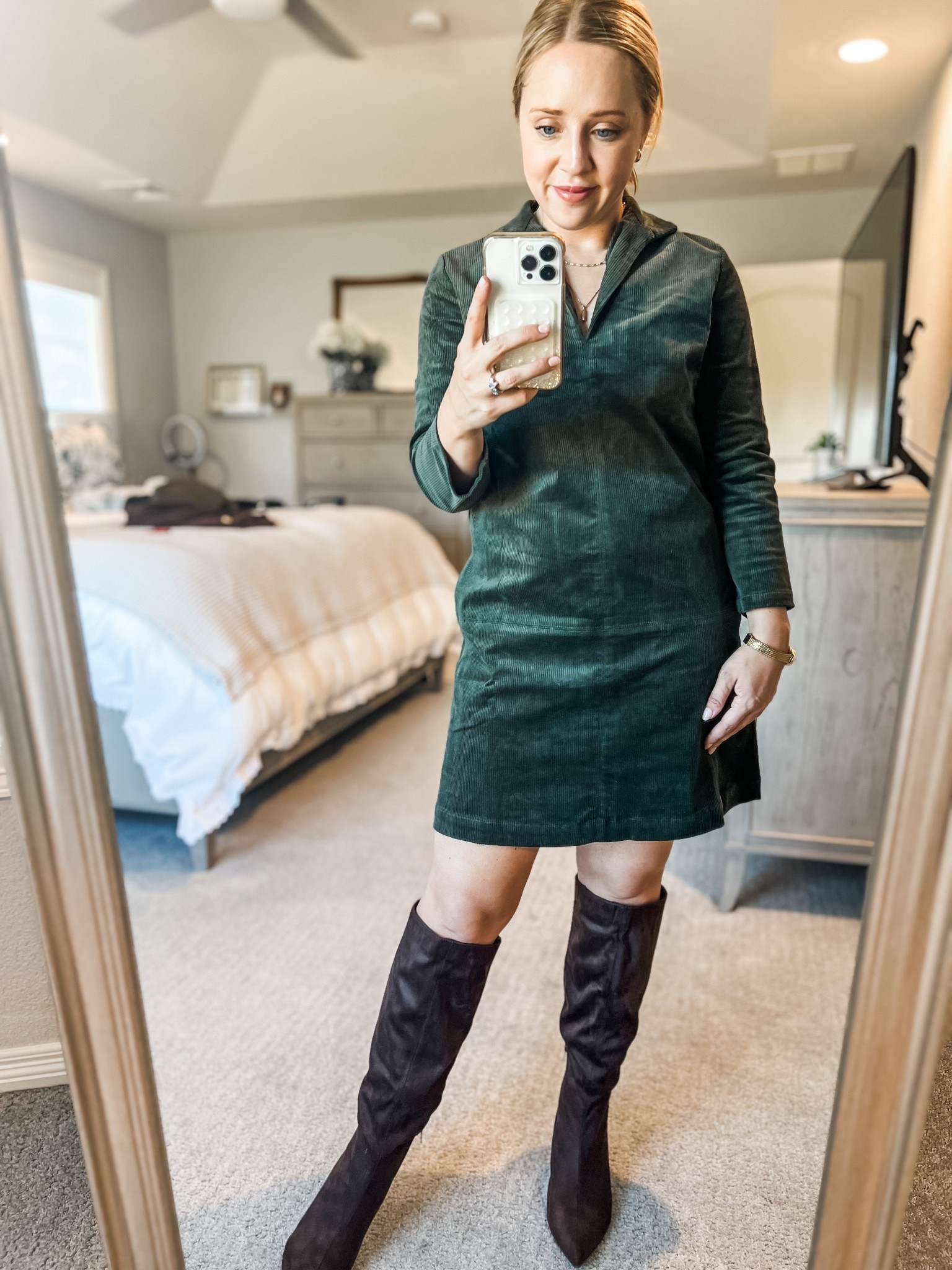 This olive green corduroy dress is perfect for fall! Sized down to xs. Boots come in a wide calf option! Wearing true size 7 and $50!
Fall outfit, corduroy, fall dress, target, knee high boots, women’s boots 

#LTKPetite #LTKSeasonal #LTKShoeCrush