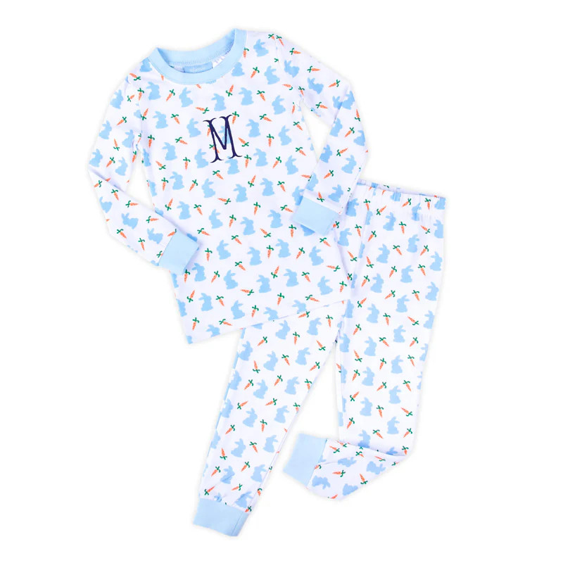 Bunnies & Carrots Blue Pajamas | Classic Whimsy