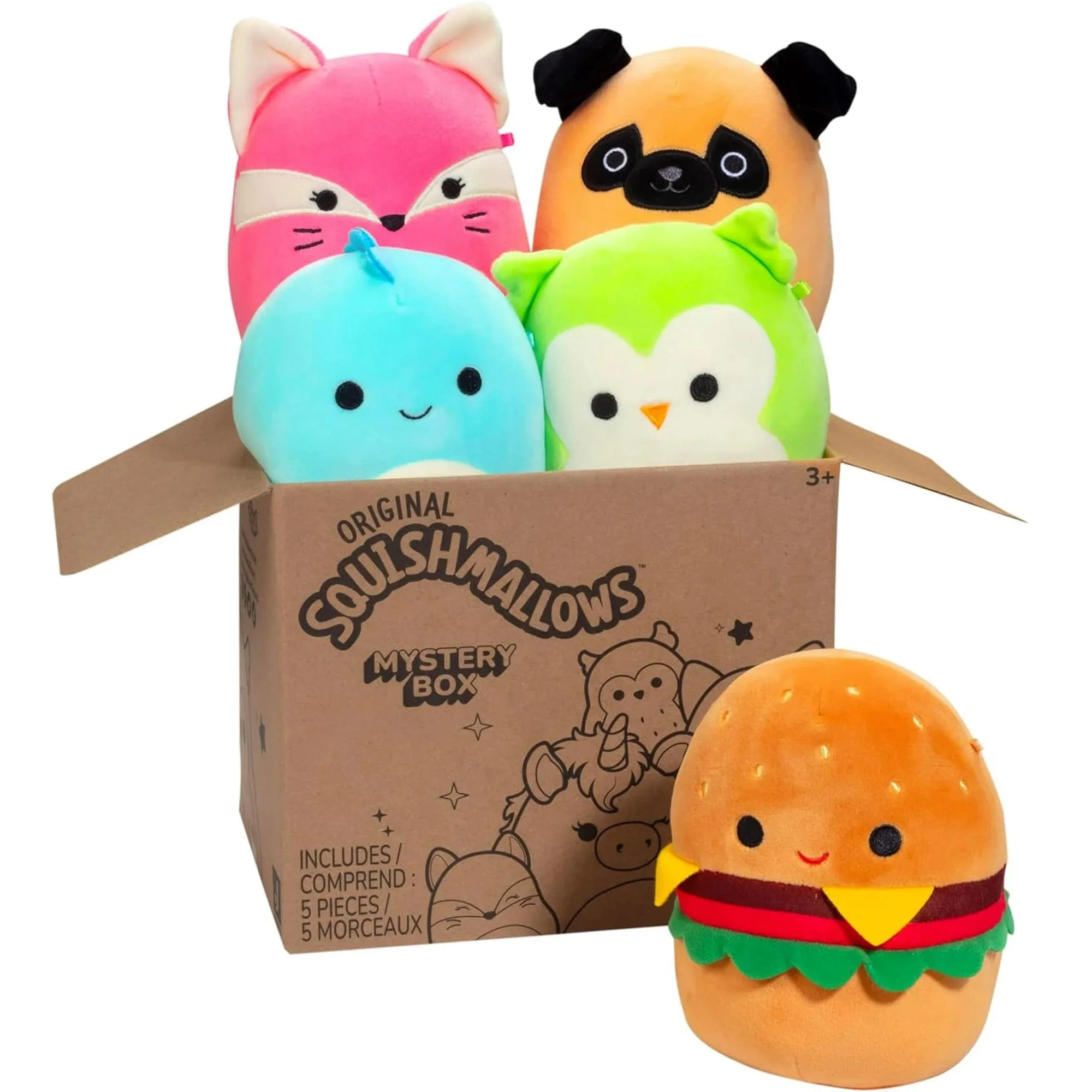 Squishmallows: Original 5" Plush Mystery Box - 5 Pack - Surprise Assorted Character Styles, Soft ... | Walmart (US)