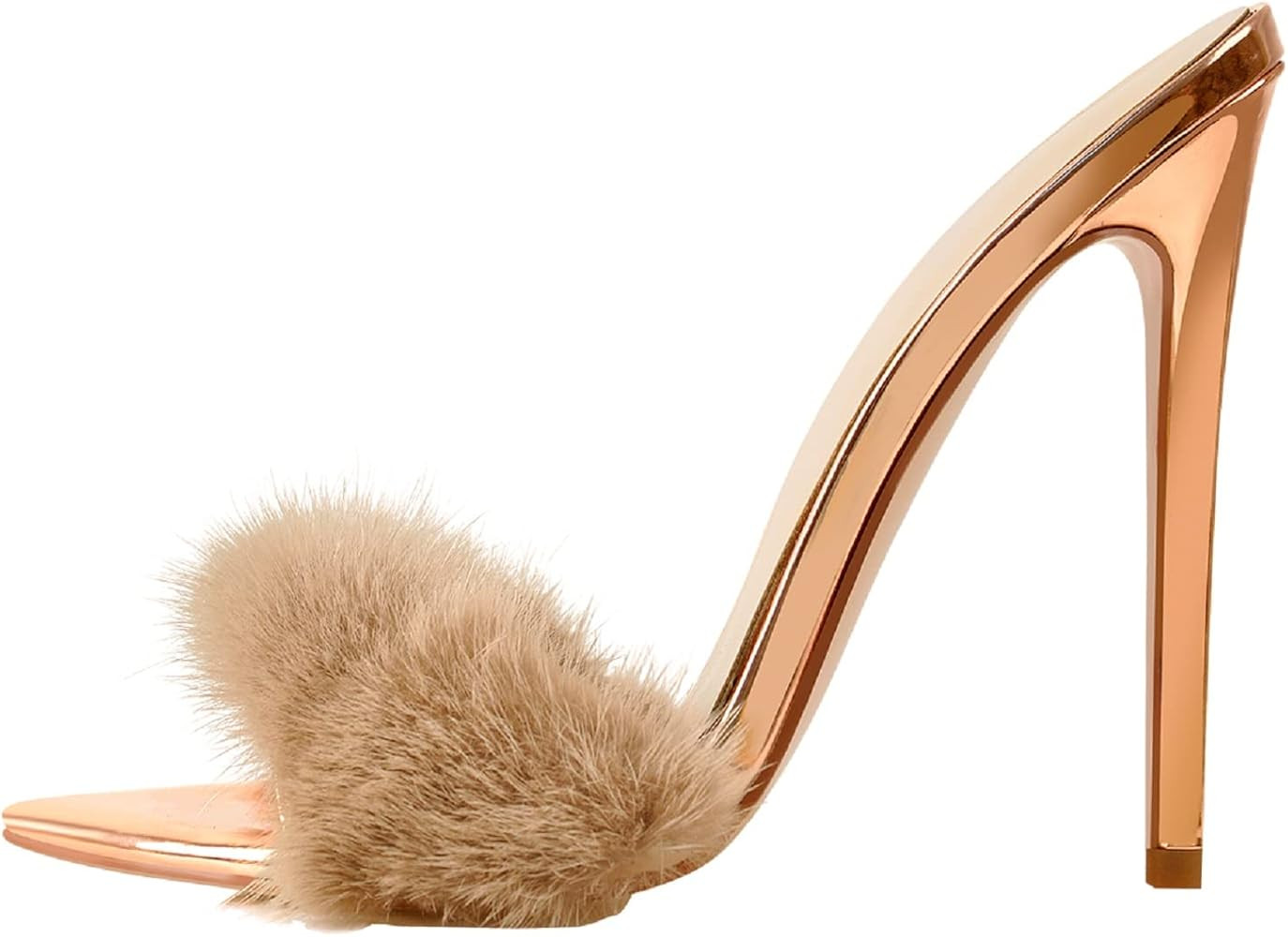 Richealnana Women's Fur Fuzzy Mules Slip On High Heels Sandals | Amazon (US)