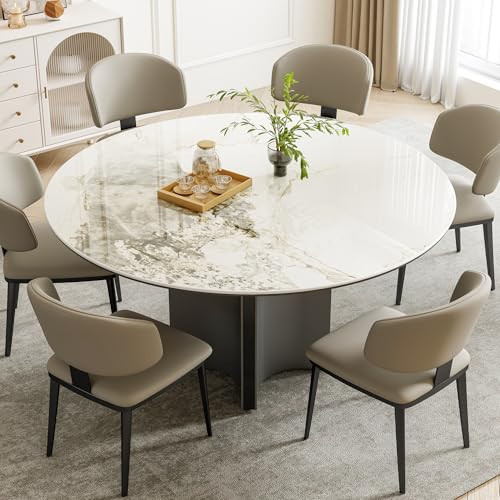 Modern Round Dining Table 53 Inch White Sintered Stone Top Natural Stone Veining Heat/Scratch/Stain Resistant Black Stainless Steel X Base Easy Assembly Kitchen Dining Room (Chairs NOT Included) | Amazon (US)