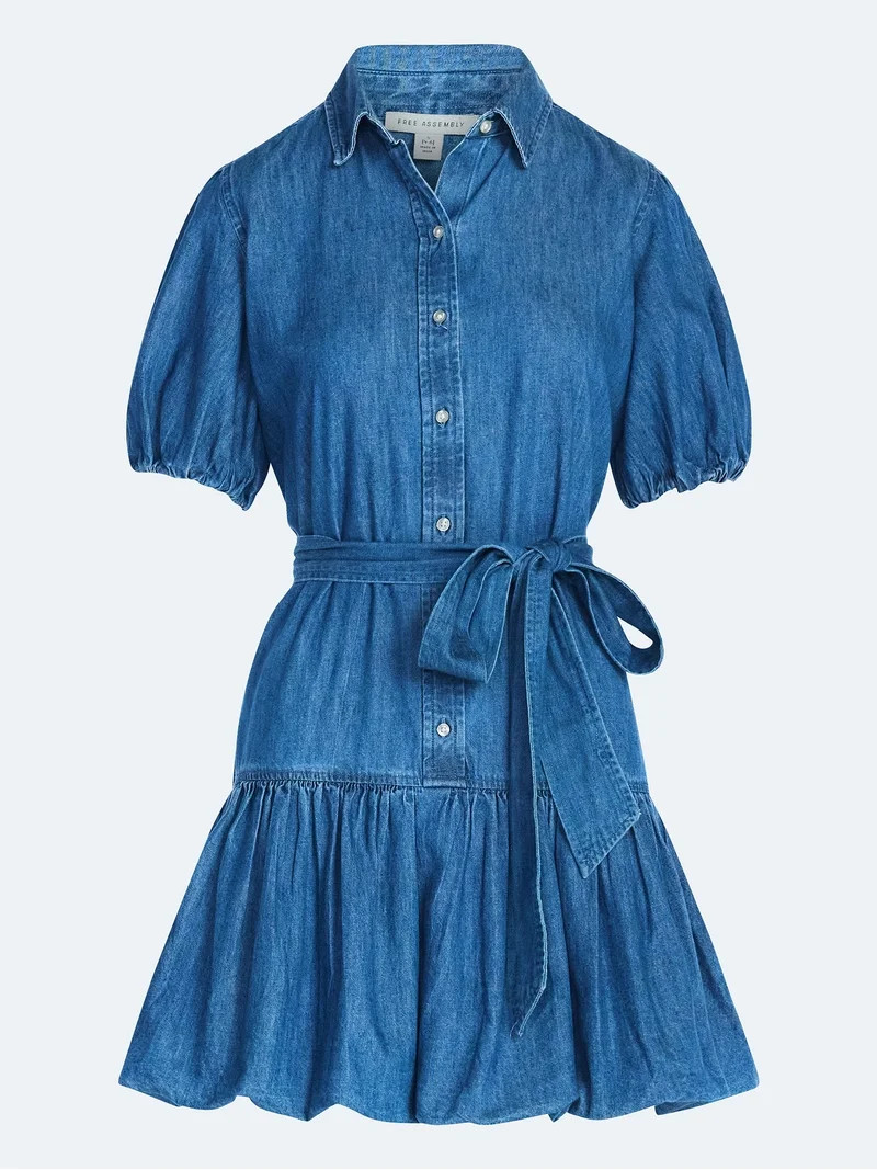 Free Assembly Women's and Women's Plus Denim Mini Dress with Puff Sleeves, Sizes XS-4X | Walmart (US)