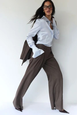 Phoebe Straight Leg Suiting Pants / Brown Stripe | MESHKI | S | MESHKI US