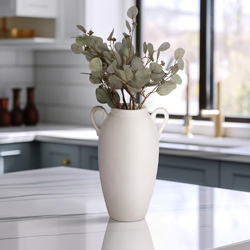 Textured Jug Tall Floor Vase – Ceramic Stoneware Decorative Vases for Home Decor – Modern Centerpiece for Living Room, Bedroom, Office, Table & Floor Display – 16", White | Amazon (US)