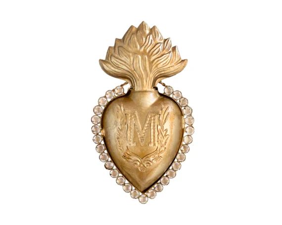 Sacred Heart Rhinestone M Heart Milagro Gold Heart With - Etsy | Etsy (US)
