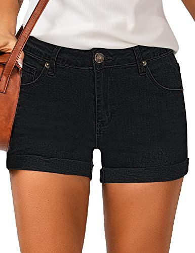 LookbookStore High Waisted Womens Black Jean Shorts Cuffed Denim Shorts Womens High Waist Size 4 6 | Amazon (US)