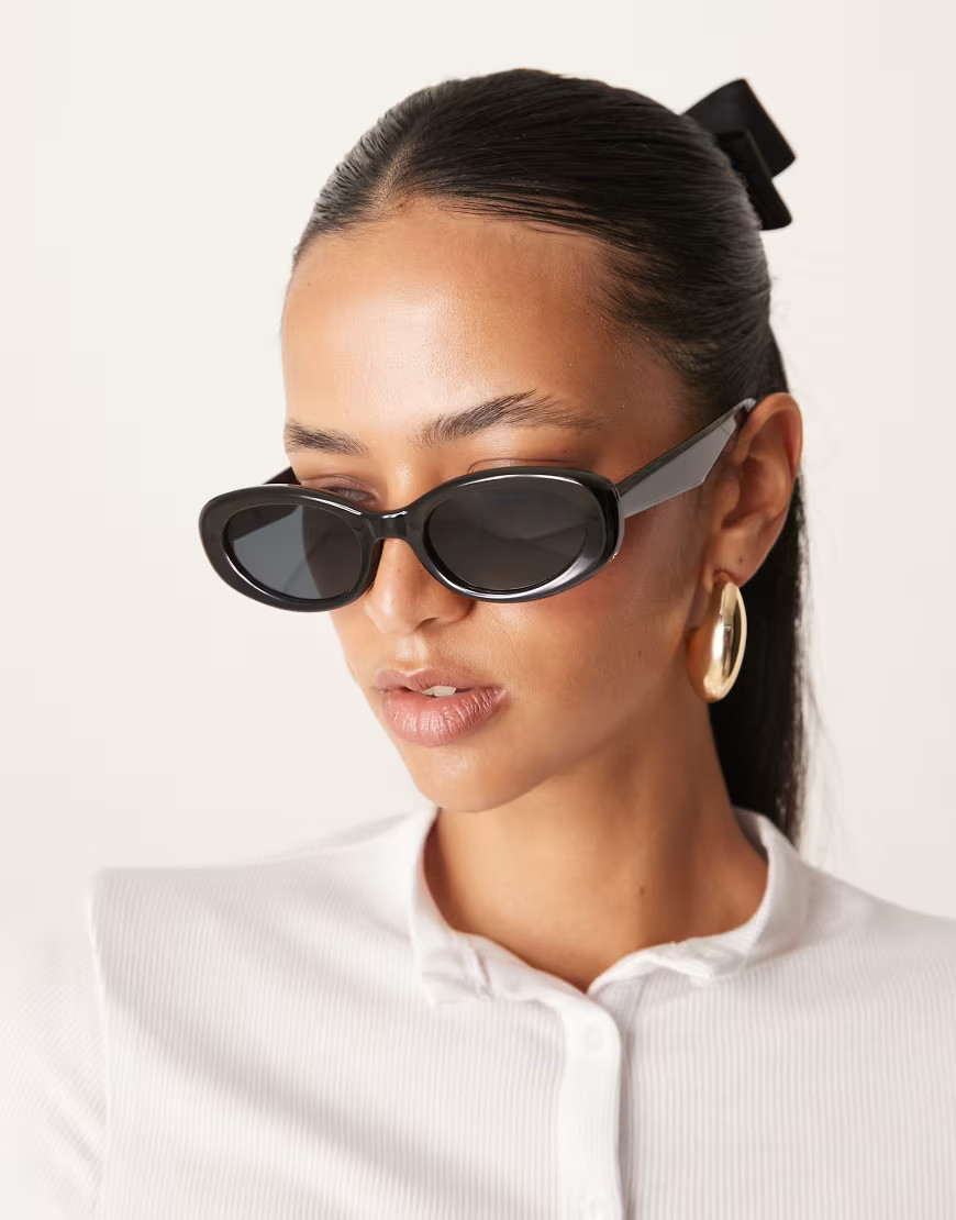 ASOS DESIGN oval sunglasses in shiny black | ASOS (Global)