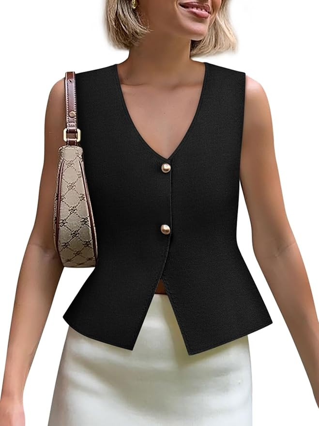 Yousify Womens Sweater Vest V Neck Button Down Crop Knit Tank Top Fashion 2025 Sleeveless Basic C... | Amazon (US)
